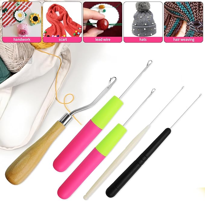 5PCS Latch Hook, Different Sizes Small Crochet Hooks Needle for Braid Hair, Scarf Carpet Making and Other Crafts