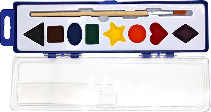color swell bulk watercolor paint set – 18-pack with 8 washable colors & shape learning tools – includes strong wood brushes for kids