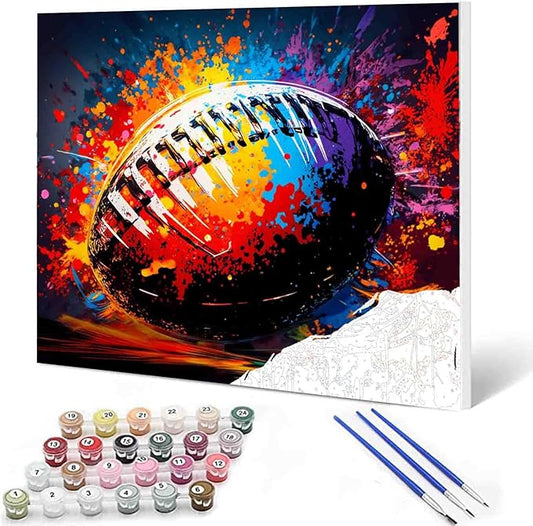 Aihonmin Paint by Numbers Kits 16 x 20 inches Canvas DIY Oil Painting for Boys,Students,Adults Beginner with Brushes & Acrylic Pigment - Rugby Sports Lovers(Without Frame) for Boys Room Wall Decor