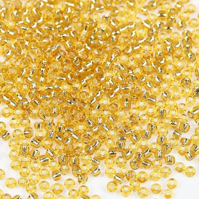 Bala&Fillic Golden Sliver Lined Color Size 3mm Seed Beads About 3600pcs/100Grams in Bag, 8/0 Glass Craft Beads for Making Bracelet and Necklace (Golden Sliver Lined)