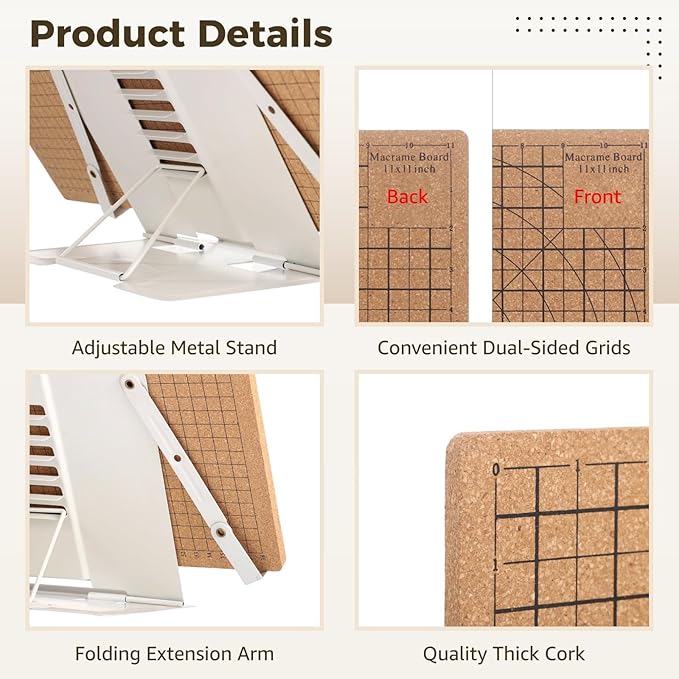 106 PCS Macrame Board Set, with 11x11 Inch Macrame Board Adjustable Holder with T Pins Double Sided Grids Bracelet Making Board with Brush Scissor Ruler Tools for Braiding Cording Creating (C)