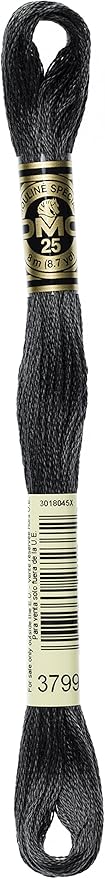 DMC 117-3799 Mouline Stranded Cotton Six Strand Embroidery Floss Thread, Dark Pewter Grey, 8.7-Yard