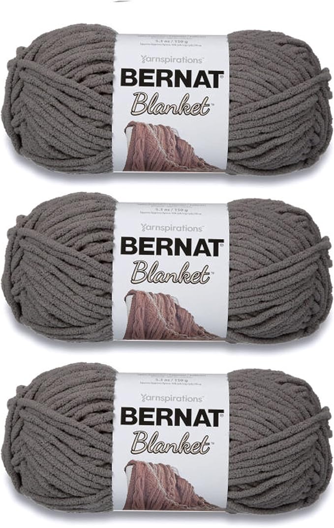 Bernat Blanket Dark Gray Yarn - 3 Pack of 150g/5.3oz - Polyester - 6 Super Bulky - 108 Yards - Knitting/Crochet