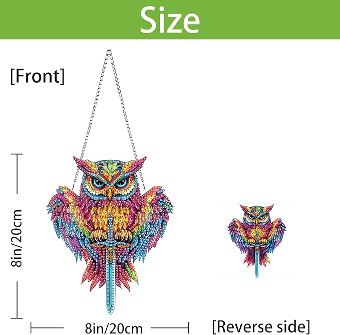 Wergund 5D DIY Owl Diamond Art Hanging Kits, Hanging Diamond Art Bird, Acrylic Special Shaped Rhinestone, Window Hanging Pendants for Home Wall Garden Front Door Outdoor Decor Gift(Owl)