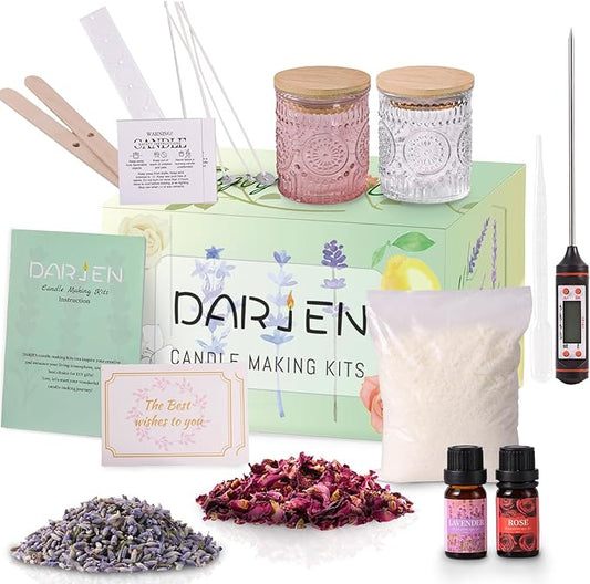 DARJEN Candle Making Kits for Adults- Soy Candle Making Supplies with 2 Candle Jars(Clear, Pink), Wax, Scents, Card & More, DIY Starter Candle Making Kit, Full Set DIY Arts & Crafts Gift