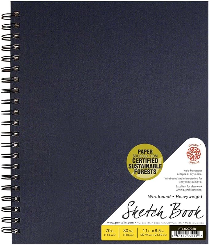 Pentalic - 8.5"x 11" Double Wirebound Hardcover Sketchbook, 80 Sheets, Blue