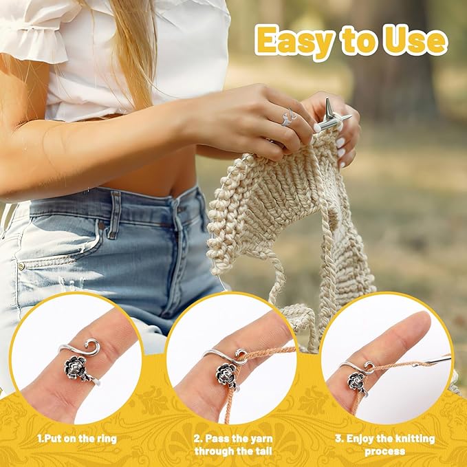 MARFOREVER 8 Pcs Crochet Rings, 8 Styles Adjustable Adjustable Tension Ring Loops for Fingers Yarn Guide Knitting Crochet Accessories with Box for Women Mom Crocheters Grandma Gift