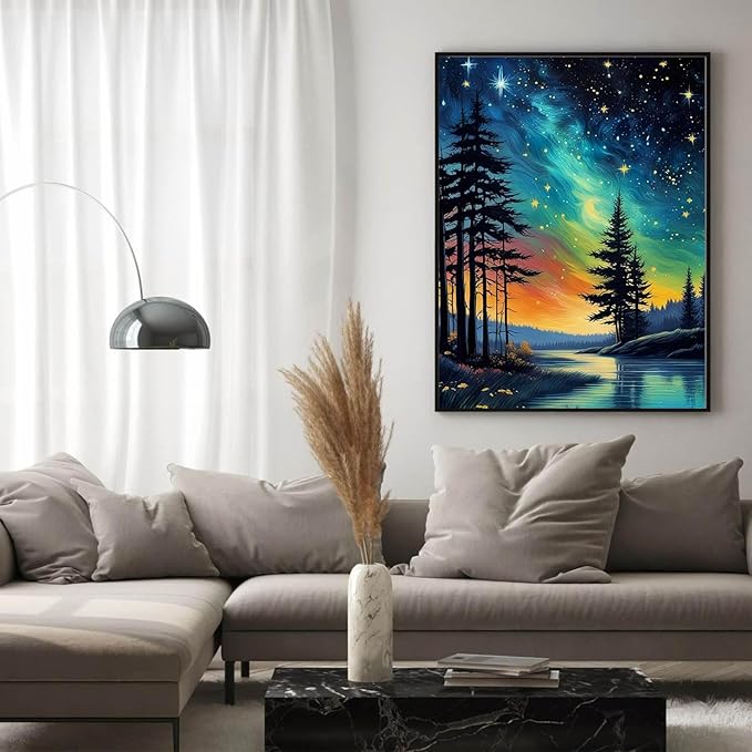 FOXKISS Tree Star Diamond Art Painting Kits for Adults，Full Drill Diamond Dots Paintings for Beginners, Round 5D Paint with Diamonds Pictures Gem Art Painting Kits DIY Crafts Kits 12x16inch