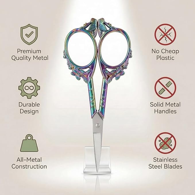 Crochet Scissors with Cover – Rainbow Vintage Small Embroidery Scissors, Sharp Butterfly Craft Scissors for Yarn Thread Sewing Needlework, Pretty Gift for Crocheter Quilter, 4.6 Inch