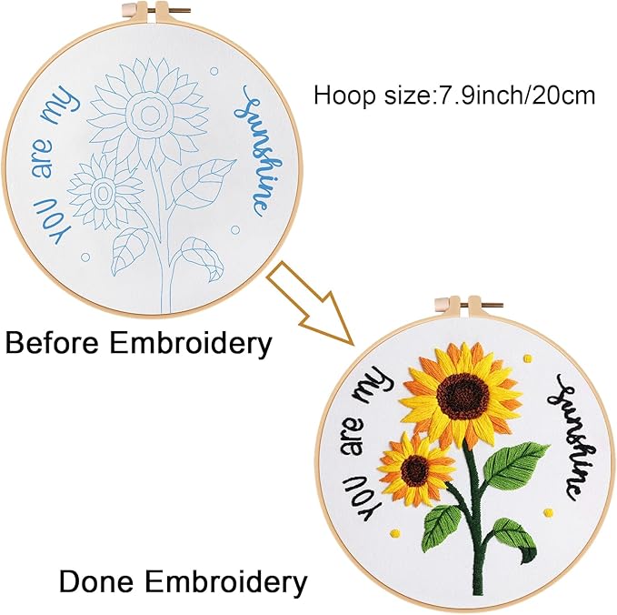 Louise Maelys Embroidery Kits for Beginners,Cross Stitch Kit for Adults,DIY Needlepoint with Sunflower Pattern-You are My Sunshine