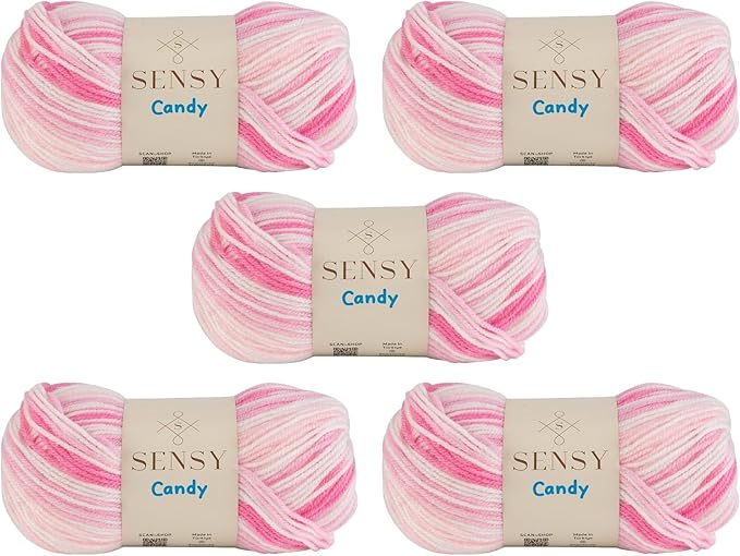 5 Skeins Candy Yarn, 3.5 oz, 251 Yards, Multicolor Yarn for Crocheting and Knitting, Craft Yarn, Gauge 3 Light (5430)