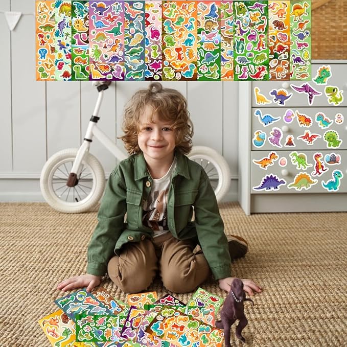 36 sheets dinosaur stickers for kids, 600+ cute dino stickers for scrapbooking, teachers rewards, goodie bag stuffers, birthday prizes