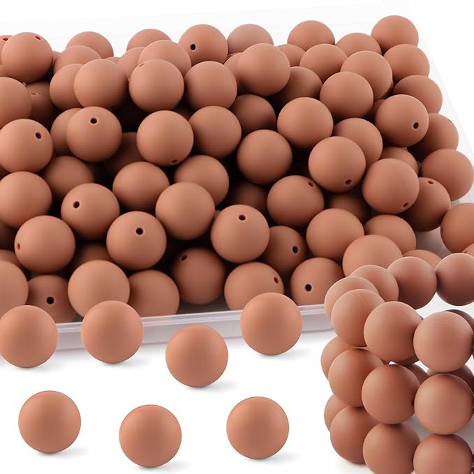 65Pcs 19mm Silicone Beads for Keychain Making Bracelet Necklace, Bulk Round Silicone Beads for Pens（Camel）