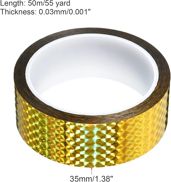 PATIKIL Prism Tape 1.4 Inch x 55 Yards, Holographic Metalized Reflective Adhesive for Detailing Accent Wall Decor Art, Gold