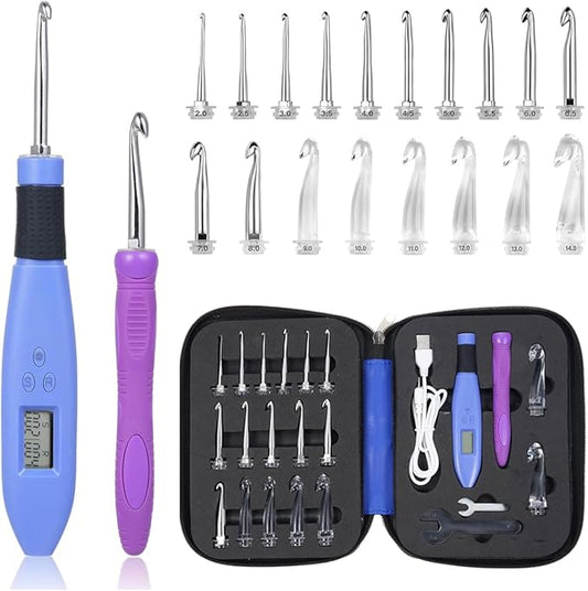 Foxyoo Ergonomic Crochet Hooks Set, 18 Interchangeable Tips, Light Up Crochet Hook Set With Case and Counter Handle, For Knitting Beginner, Crafting Enthusiasts, Crochet Supplies And Accessories Tools