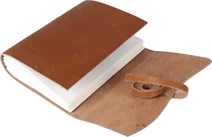 KomalC Handmade Leather Journal/Writing Notebook Diary/Bound Daily Notepad For Men & Women Unlined Paper Medium, writing pad gift for artist, sketch (Tan, 7 x 5)