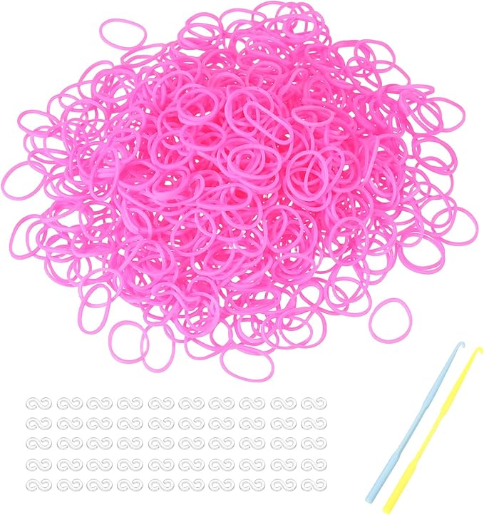 MECCANIXITY 1200 Pcs Loom Rubber Bands Kit with 50 Pcs S-Clips 2-Hooks Rubber Bands Refill Bracelet Making Kits for Weaving DIY Handcrafts Gift, Pink