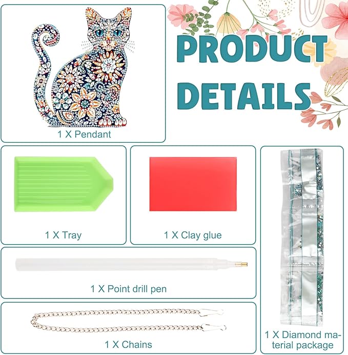 DOMROM Cat Diamond Art Hanging Kits for Adults Beginners, Special Shaped Crystal Diamond Painting Cat Pendant, DIY Diamond Art Suncatchers Animals for Home Garden Wall Decor Gift