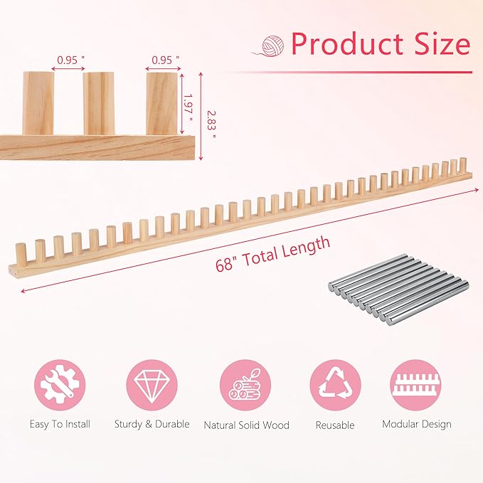 68" Chunky Blanket Loom Kit for DIY No-Needle Hand Knitting Adjustable Wooden Loom Frame Beginner Friendly Yarn Craft for Home Decor & Large Throw Blankets