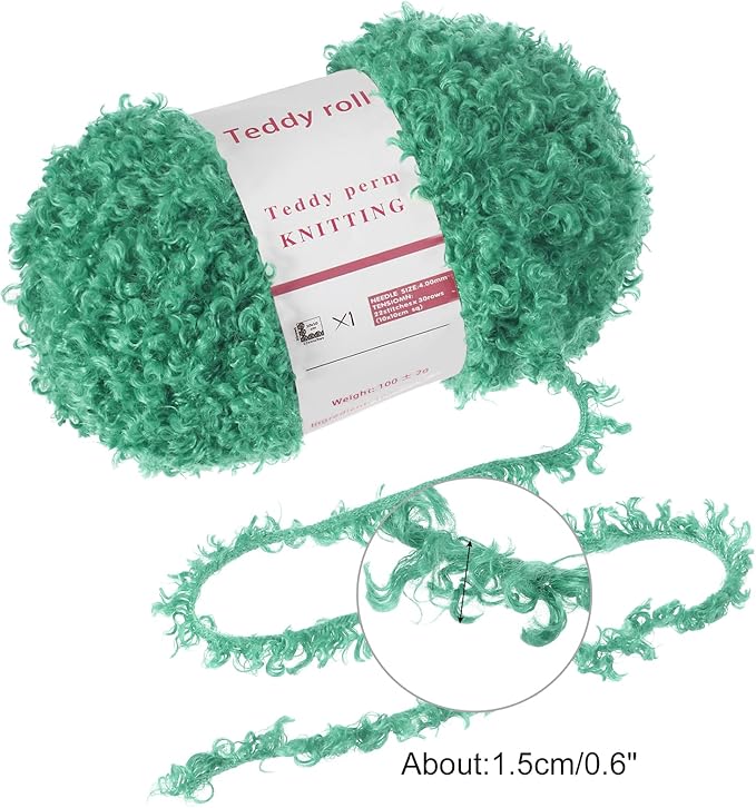 MECCANIXITY Fur Yarn Soft Fluffy Chunky Yarn Fuzzy Eyelash Yarn Lake Green for Crocheting Knit Clothes Bag - 55Yard/50m, 3.46ozx1
