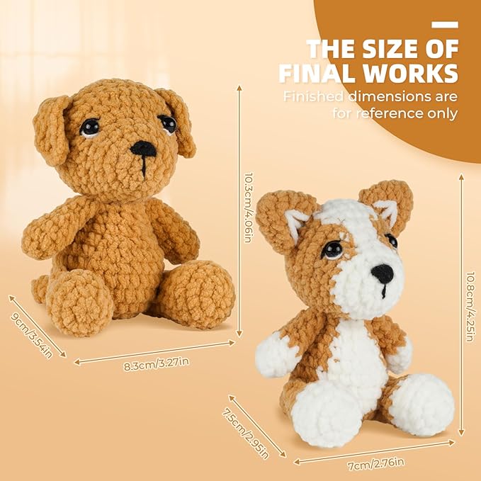MOREJMTT Crochet Kit for Beginners, Learn to Crochet, Include Easy Knitting Soft Yarn, Step-by-Step Video Tutorial, Hook, Holiday Birthday Gift for Adults (2 Pack Dog)