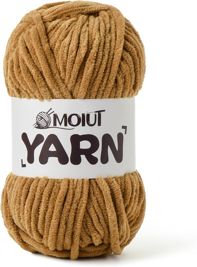 Fluffy Chenille Yarn for Crocheting, Chunky Velvet Yarns for Crochet Amigurumi, Baby Yarn for Crocheting Soft Blanket, 87.4yds /3.5 oz Bulky Yarns for Crafts/Hats/Shoes/Socks (Brown)