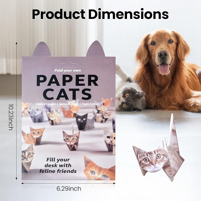 Origami cats - 50 Sheets Paper Cats Origami kit- DIY Cat Origami Paper foldable 3D Cute Cats Figures for Kids Ages 8-12, Creative Crafts for Adults - Fun Desk Decor & Gift for Cat Lovers
