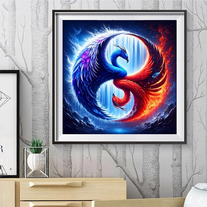 ijbnhd DIY Bird Diamond Painting Kits for Adults-Taichi Phoenix 5D Diamond Art Kits for Beginners, Full Drill Diamond Craft Kits for Home Wall Art Decor Gifts 14X14IN