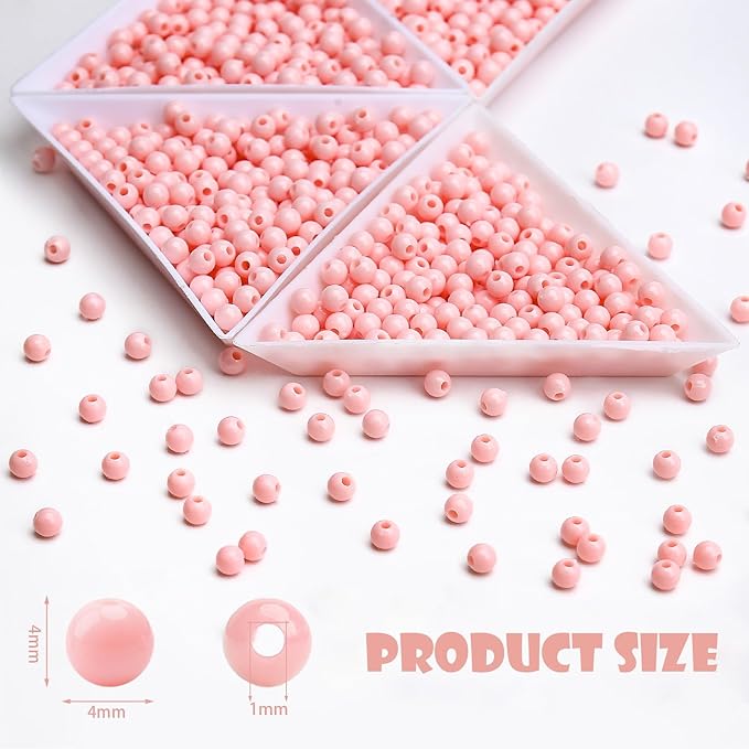 bonny boxx 2000pcs 4mm smooth light pink acrylic round beads, plastic resin bubblegum balls chunky gumball beads for necklace and bracelet making, crafting supplies