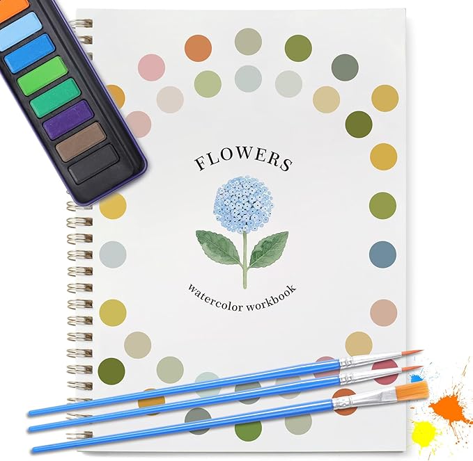 Dancart Watercolor Kit with Outlines, Watercolor Book with 12 Colors Rustproof Box, 3 Brushes & Multi-Theme Painting Kit for Teens & Adults