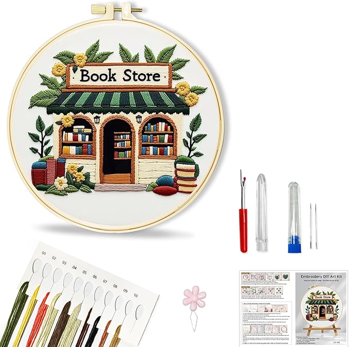 Huacan Embroidery Kit for Beginners Pre-Stamped Pattern Kits for Adults with Hoop, Easy to Follow Color Thread Needlework