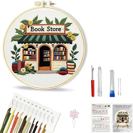 Huacan Embroidery Kit for Beginners Pre-Stamped Pattern Kits for Adults with Hoop, Easy to Follow Color Thread Needlework