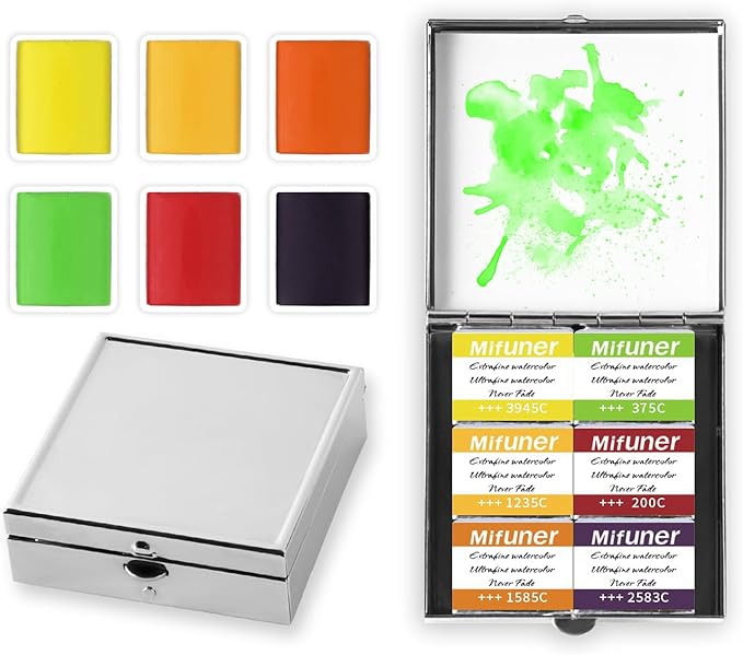 Mini Portable 6-Color Solid Watercolor Paint Set for Adults & Artists, High Tinting Strength Travel Art Kit for Beginners and Professionals, Half Pans (Each Capacity Approx 1.5ml).Fruits
