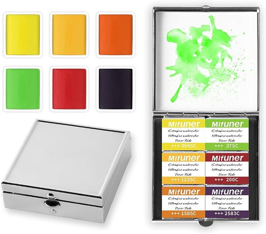 Mini Portable 6-Color Solid Watercolor Paint Set for Adults & Artists, High Tinting Strength Travel Art Kit for Beginners and Professionals, Half Pans (Each Capacity Approx 1.5ml).Fruits