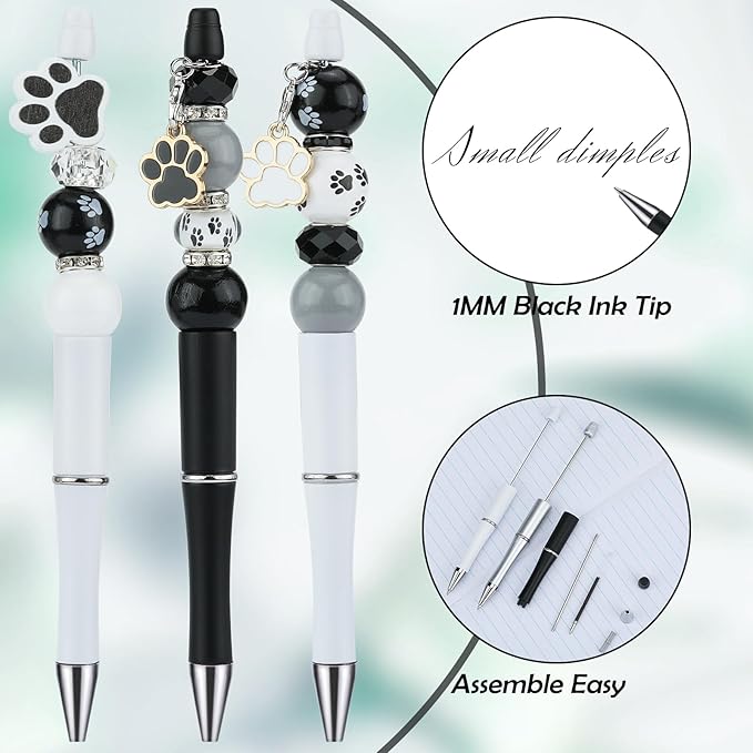 18pcs DIY Beadable Pens Set Pens for Beads Dog Paw Pattern Beaded Pen Kit for Students Teacher Office Supplies DIY Making Gifts(Paw)
