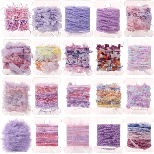 40-Yards Original Art Yarns - 20 Pcs 2 Yards Each Handmade Textile Fibers for Junk Journals, Knitting, Boho Tassels, Mixed Media, Jewelry Making & Decorative Crafts | Vintage Style Assortment