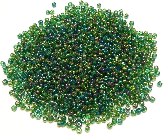 Perlin Glass Seed Beads 4mm 6/0 Round 1100pcs Mini Small Pony Spacer Beads Kit for Jewelry Making Earrings Bracelets Pendants Waist DIY Handmade (Green AB Transparent)