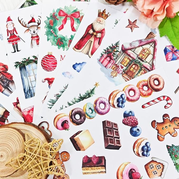Christmas Santa's Little Helpers Journaling Stickers for Junk Journals Supplies, Pre-Cut Xmas Holiday Sticker Book for Card Making, Planner, Bujo, Scrapbooking, Collage