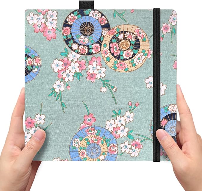 Square 8x8 Bleedproof Marker Paper Pad, 110 GSM Alcohol Ink Bristol Paper Sketchbook, Handmade Journal Hardbound 88 Sheets (176 Pages) Markers Ink Mediums Art Sketch Book Larges Green Umbrella
