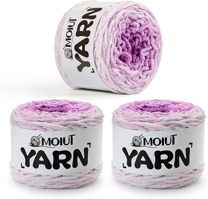 Blanket Perfect Ombre Cake Yarn - Baby Yarn for Crocheting Soft - 3 Pack of 10.6oz/300g - #6 Super Bulky - 197 Yards for Knitting, Crafts & Amigurumi, Chunky Chenille Yarn(3 Purple Tulip)