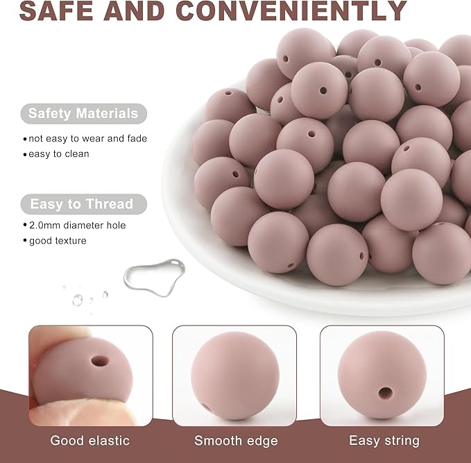 65Pcs 19mm Silicone Beads for Keychain Making Bracelet Necklace, Bulk Round Silicone Beads for Pens(Rose Brown)