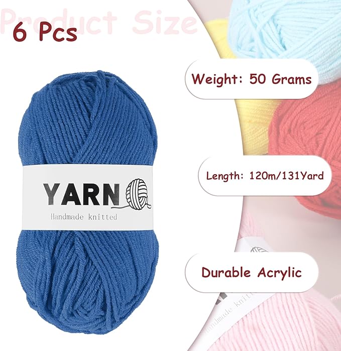 6Pcs Dark Blue Acrylic Yarn 790 Yard 4 Ply Soft Crochet Yarns Sport Weight Yarn,[for DIY Crocheting Knitting Craft Blankets Hats]-300g