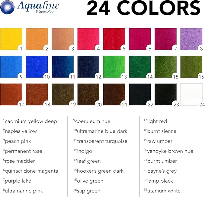 Daler-Rowney Aquafine Watercolor Paint Set, Shayda Campbell Artist Palette, Plastic Travel Set, 24 Half Pans, Assorted Colors, 1 Count