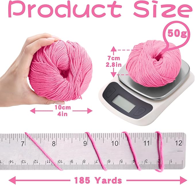 16 Skeins Cotton Yarn for Crocheting Knitting Soft Fine Clothes Cotton Blankets Yarn Bulk Assorted Colors for DIY Craft, Each 50g/185yard, 16 Colors(Pink Series)