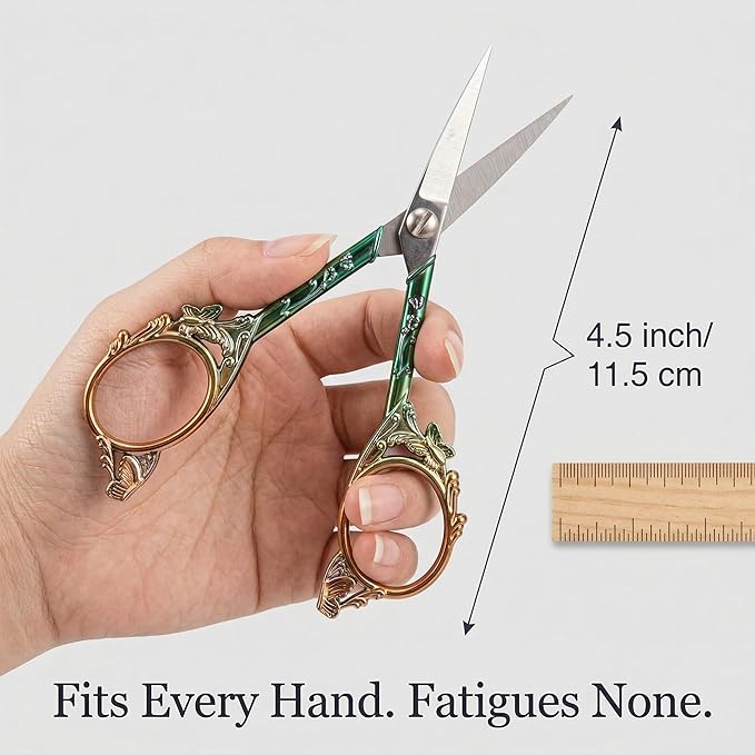 Crochet Scissors with Cover – Green Gold Vintage Small Embroidery Scissors, Sharp Craft Scissors for Yarn Thread Sewing Needlework, Cute Butterfly Design Gift for Crocheter Quilter, 4.6 Inch