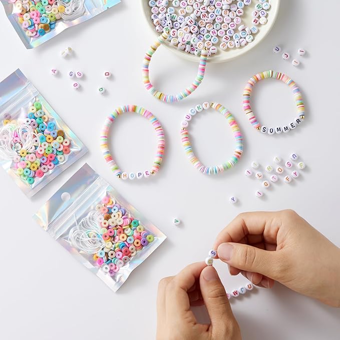 WJXCYGG 24 Set Clay Beads Friendship Bracelet Making Kit Party Favor DIY Jewelry Supplies Bead Set Make Your own Personalised Bracelet for Summer Wedding Birthday Gift Craft Wrapped
