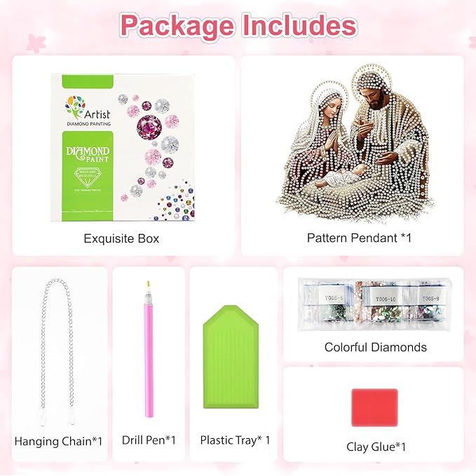 Religious Virgin Mary Jesus Diamond Art Hanging Ornaments Kits for Adults, Diamond Painting Pendant Kits, DIY Acrylic 5D Special Shaped Crystal Gem Art Painting Ornament for Home Wall Decor 8x8 Inch