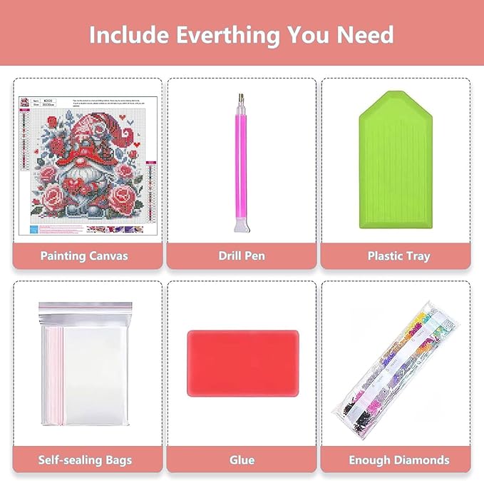 Gnome Valentine Diamond Art Kits for Adults-Round Full Drill 5D Gnome Love Diamond Painting Kits for Adults Beginners Paint by Diamonds Pictures Gem Art Painting Kits DIY Crafts Kits 12x12inch