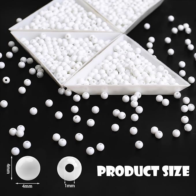 bonny boxx 2000pcs 4mm smooth white acrylic round beads, plastic resin bubblegum balls chunky gumball beads for necklace and bracelet making, crafting supplies