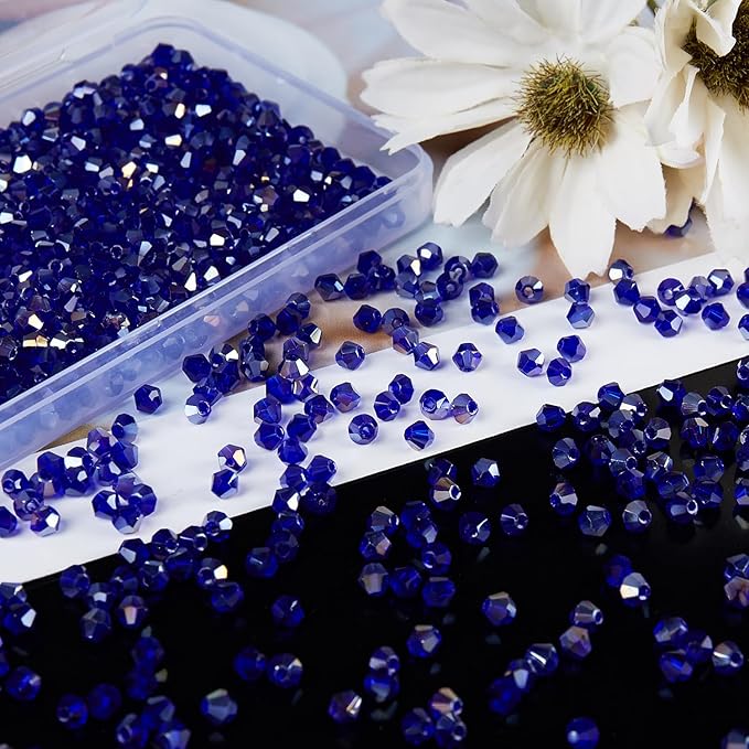 laopottbeads 1100pcs 4mm bicone crystal glass beads for jewelry making, sparkling mini beads for suncatchers, diy bracelets & craft projects (ab blue)